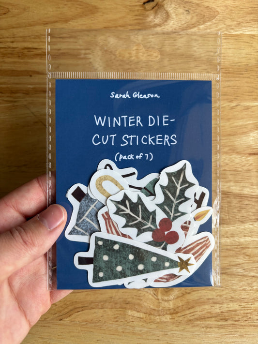 Winter Die Cut Stickers | Set of 7 Hand Drawn Journal and Scrapbook Stickers (Large)