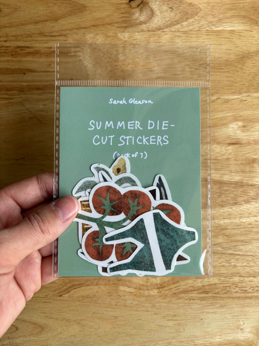 Summer Die Cut Stickers | Set of 7 Hand Drawn Journal and Scrapbook Stickers (Large)