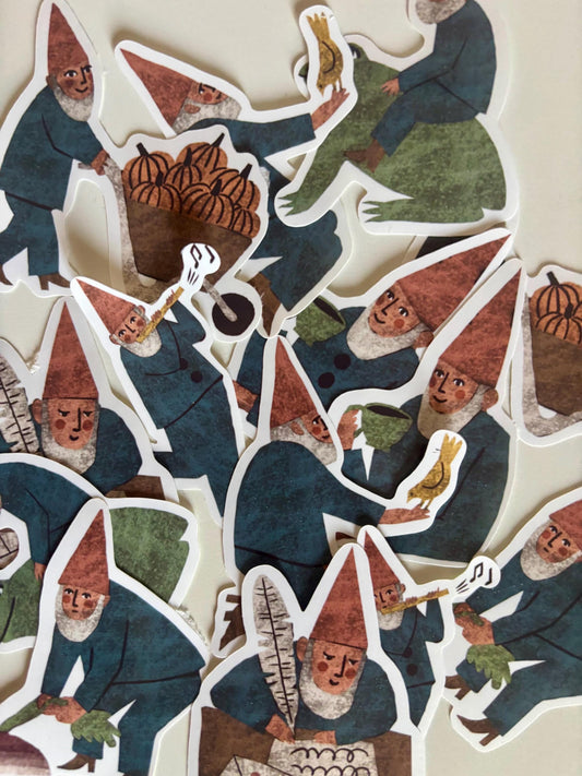 Garden Gnome Die Cut Stickers | Set of 7 Hand Drawn Journal and Scrapbook Stickers