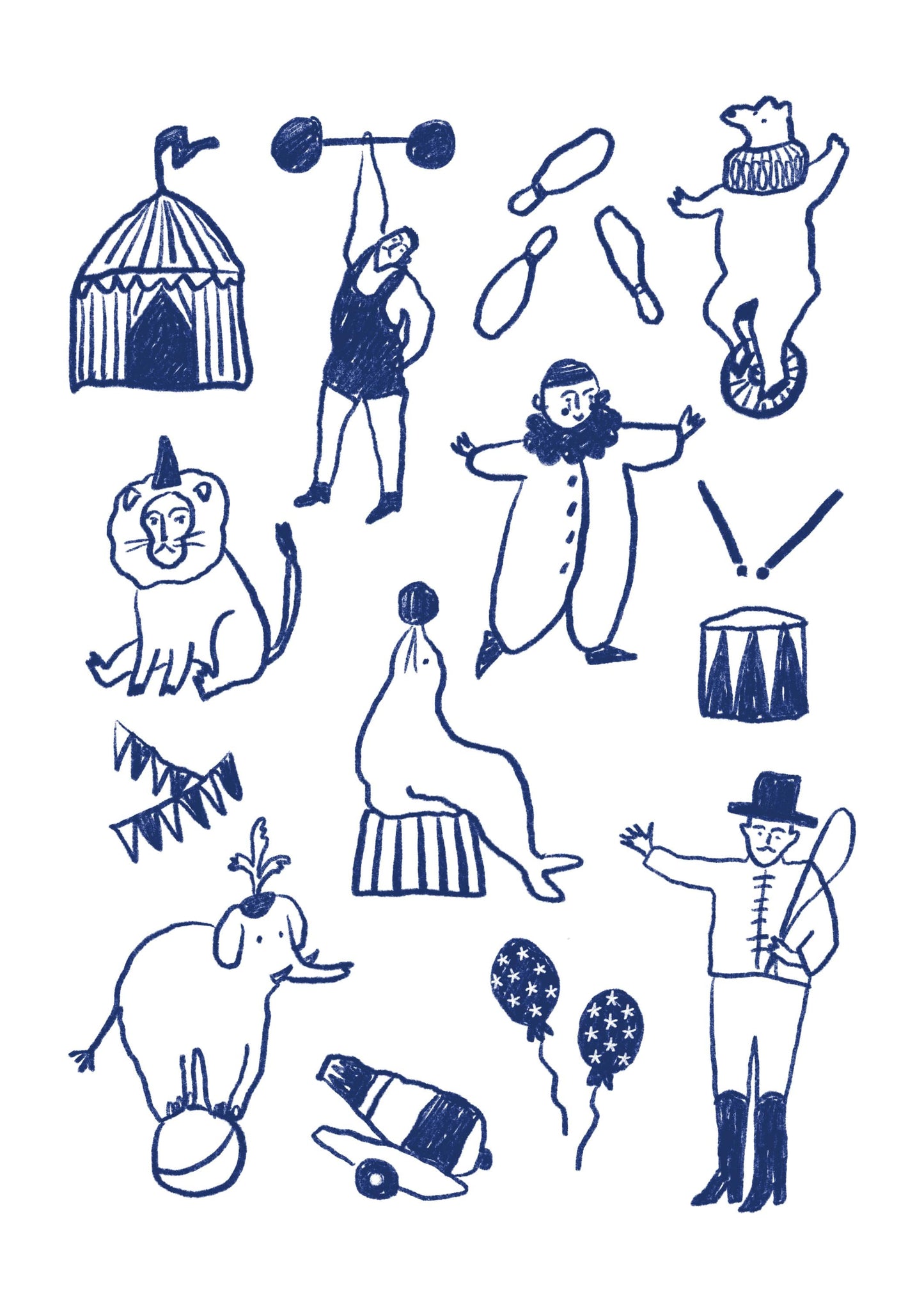 Circus Stickers PNG – Printable Sticker Sheet & Clipart Pack, Cozy Hand-Drawn Digital Download for Planners, Bujo, Scrapbooking