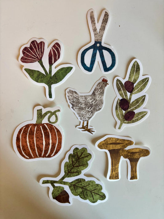 Autumn Die Cut Stickers | Set of 7 Hand Drawn Journal and Scrapbook Stickers