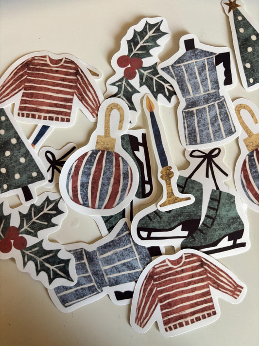Winter Die Cut Stickers | Set of 7 Hand Drawn Journal and Scrapbook Stickers (Large)
