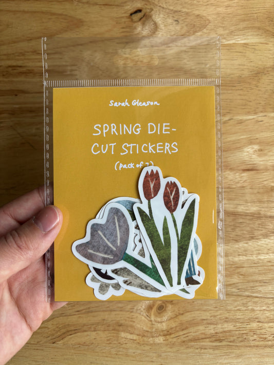 Spring Die Cut Stickers | Set of 7 Hand Drawn Journal and Scrapbook Stickers (Large)