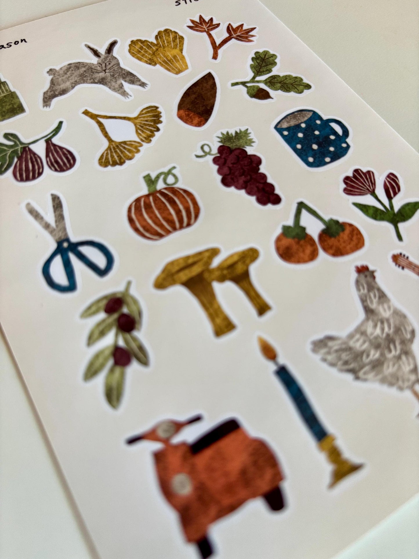Autumn Hand-Drawn Journal Sticker Sheet – Cozy Planner Stickers, Bujo, Scrapbooking