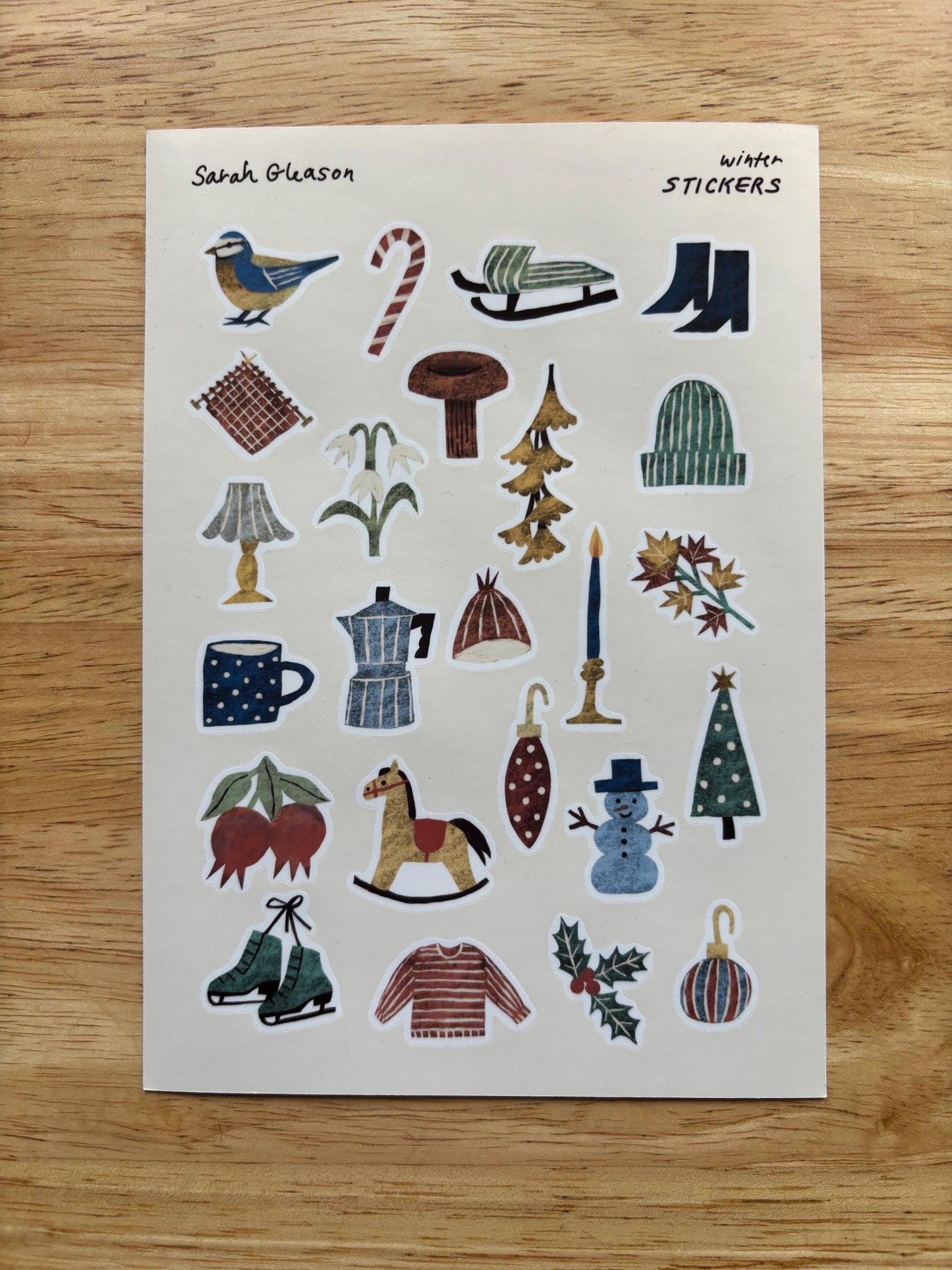 Winter Hand-Drawn Journal Sticker Sheet – Cozy Planner Stickers, Bujo, Scrapbooking