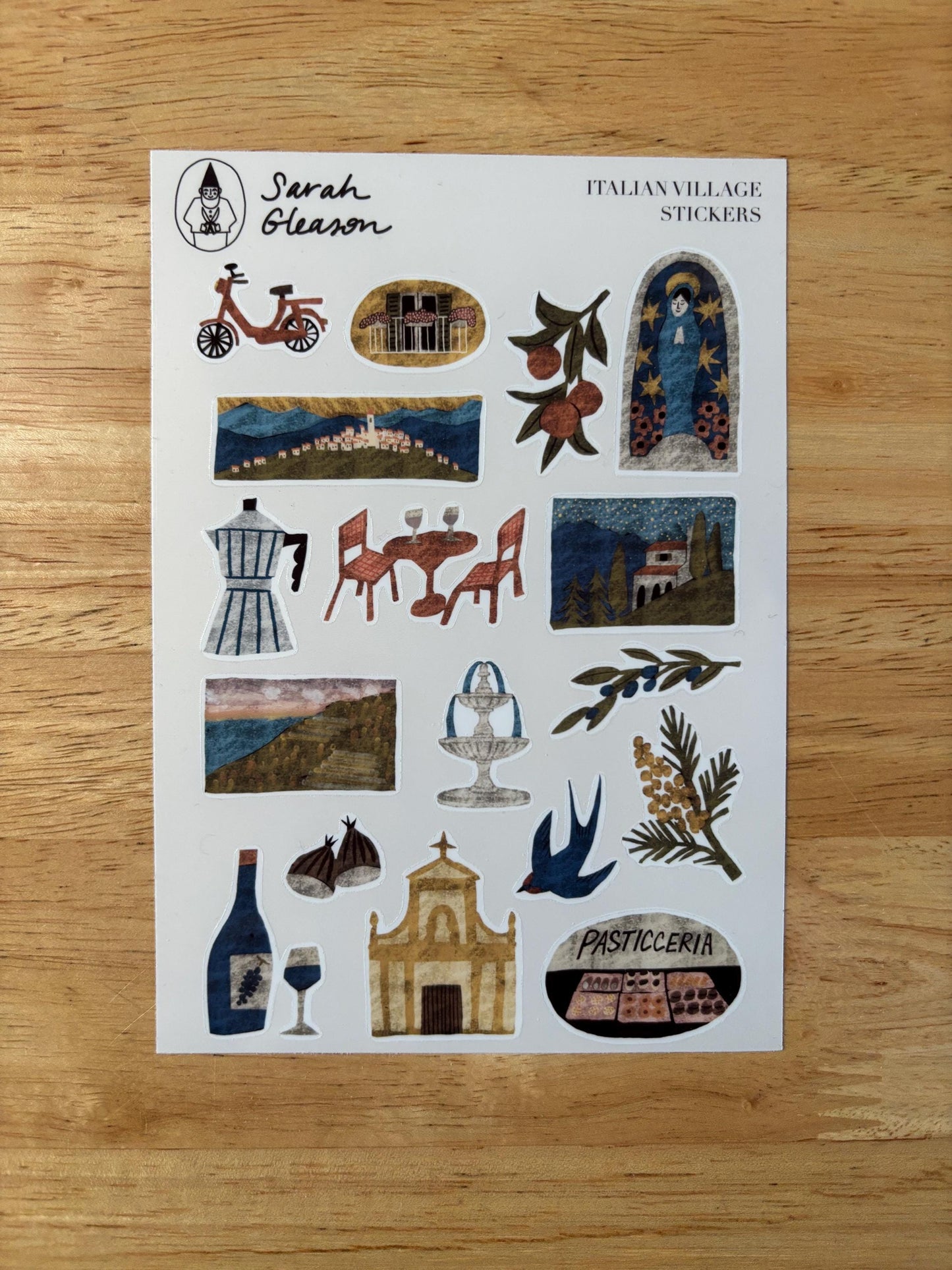 Italian Riviera Village Hand-Drawn Journal Sticker Sheet – Cozy Planner Stickers, Bujo, Scrapbooking
