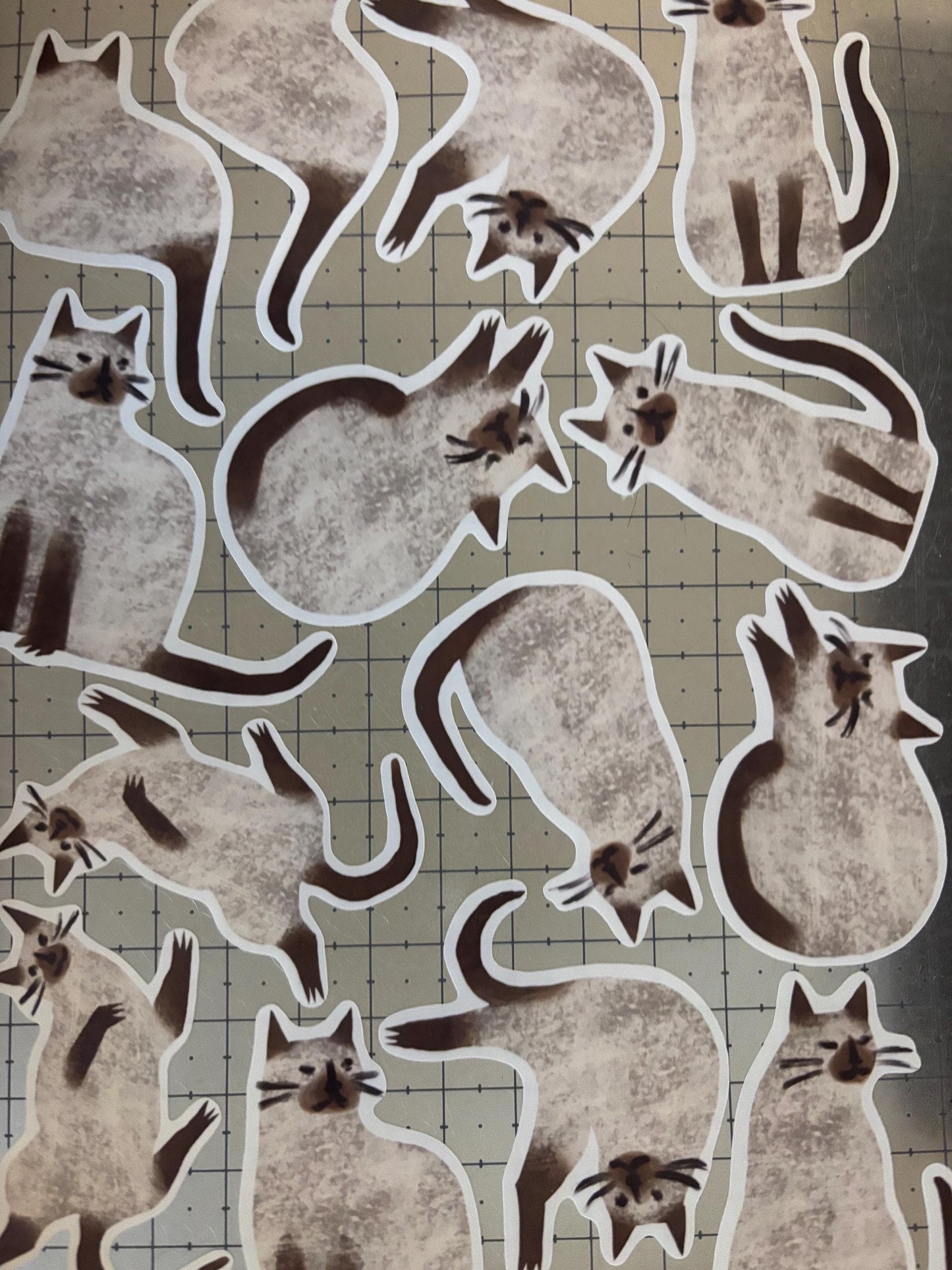 Siamese Cat Die Cut Stickers | Set of 7 Hand Drawn Journal and Scrapbook Stickers