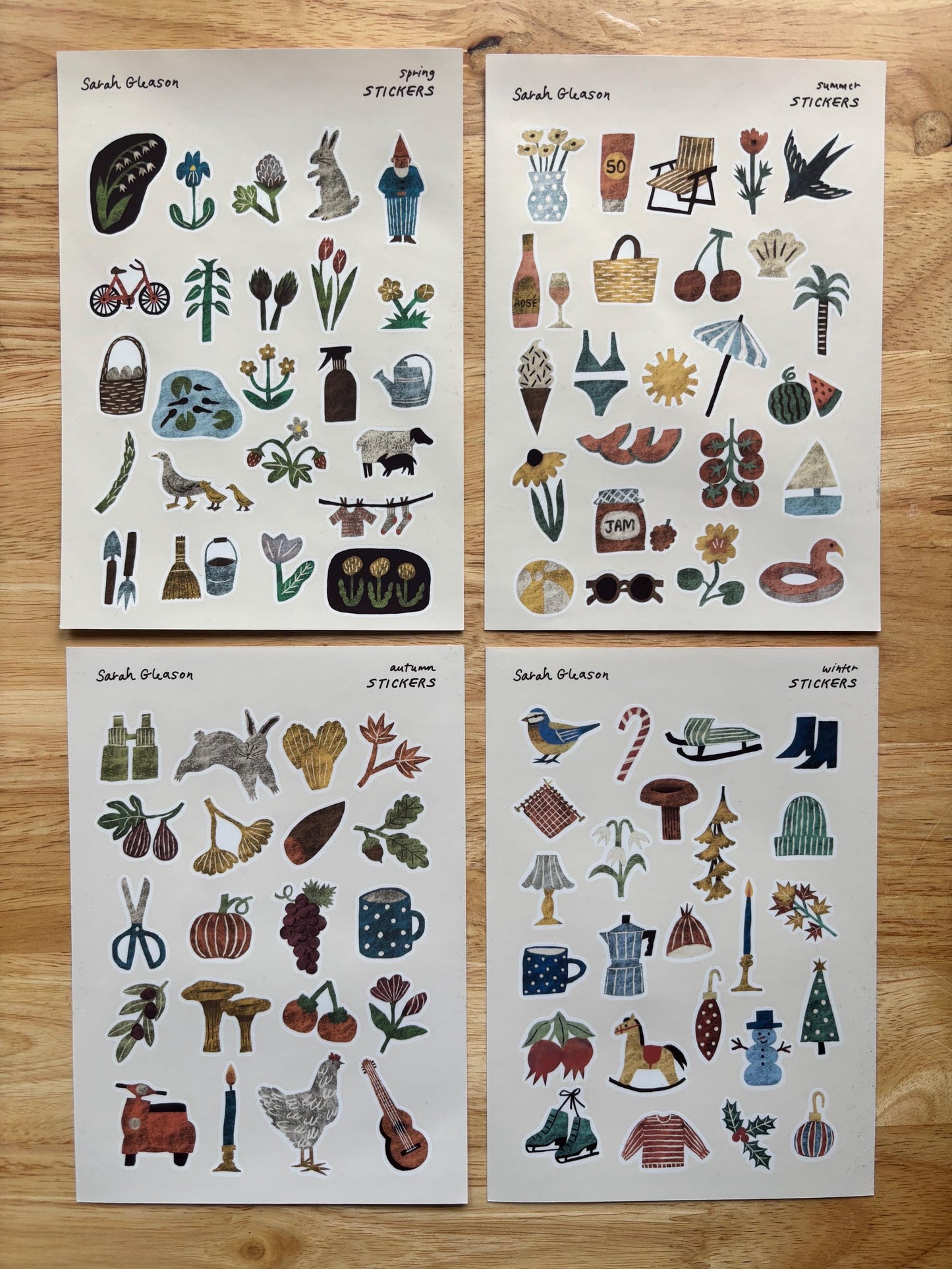 Summer Hand-Drawn Journal Sticker Sheet – Cozy Planner Stickers, Bujo, Scrapbooking