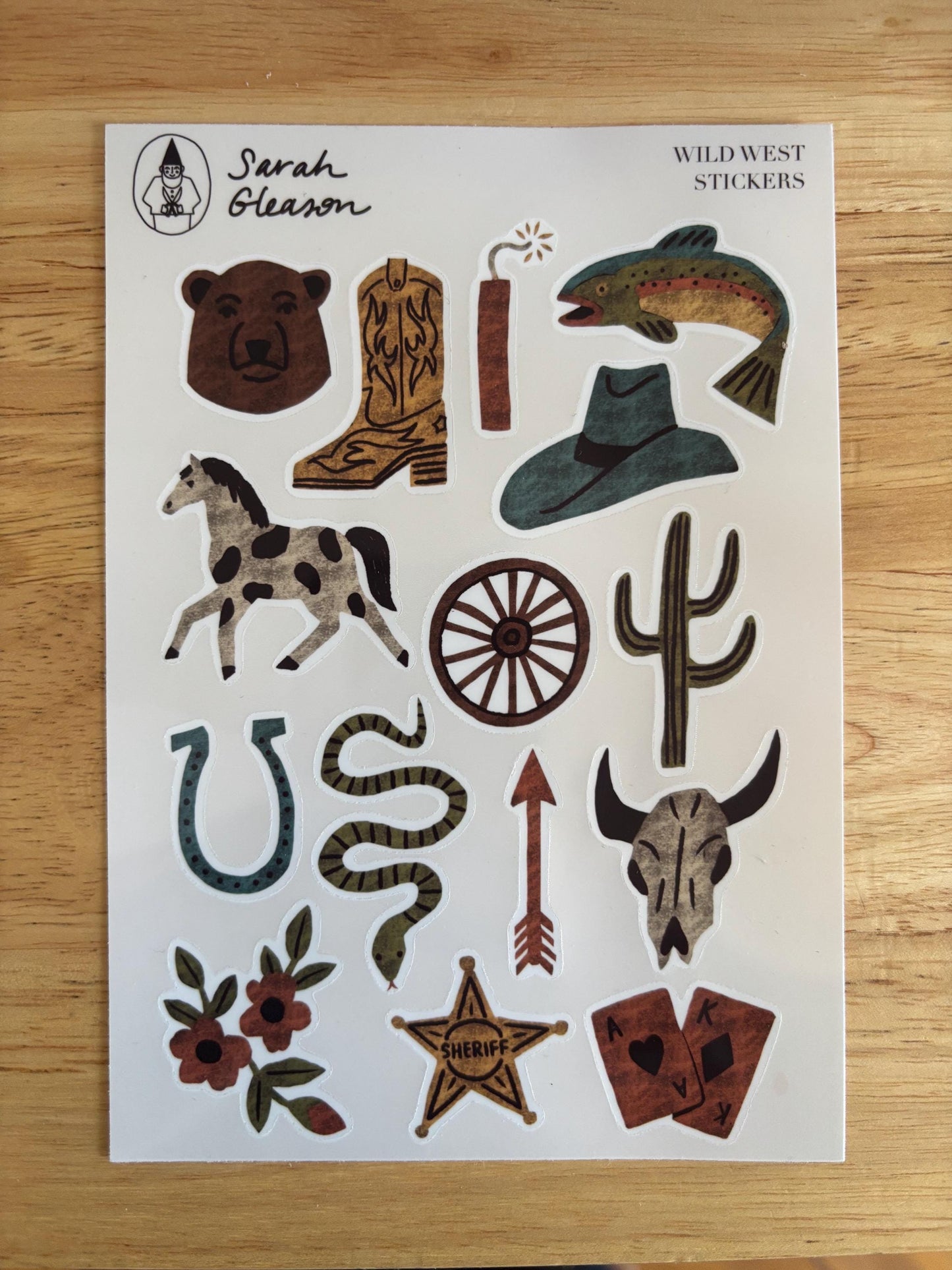Wild West Hand-Drawn Journal Sticker Sheet – Cozy Planner Stickers, Bujo, Scrapbooking