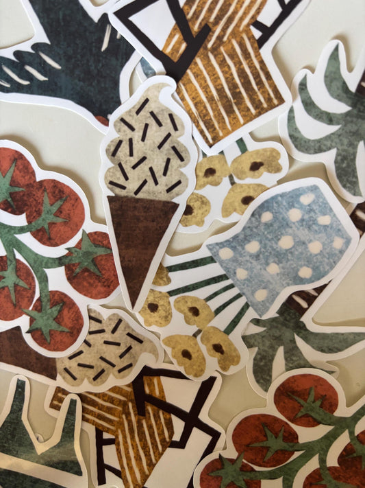 Summer Die Cut Stickers | Set of 7 Hand Drawn Journal and Scrapbook Stickers