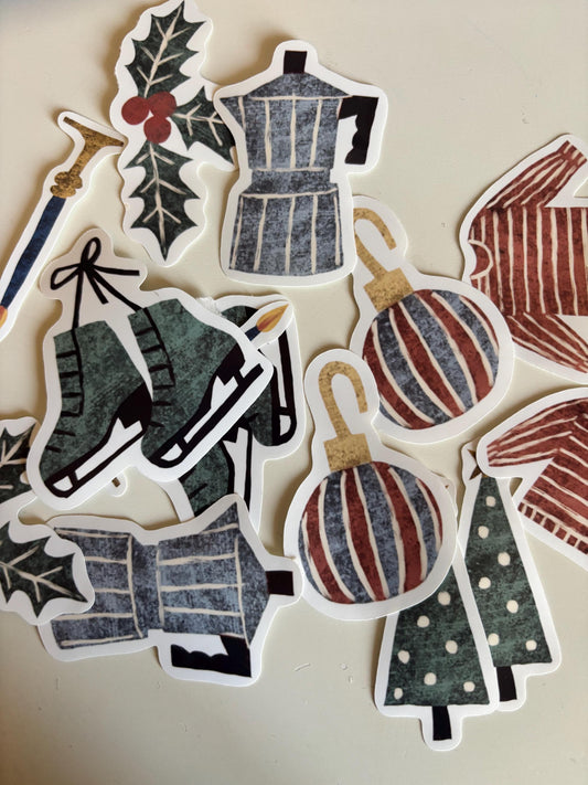 Winter Die Cut Stickers | Set of 7 Hand Drawn Journal and Scrapbook Stickers