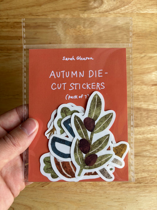 Autumn Die Cut Stickers | Set of 7 Hand Drawn Journal and Scrapbook Stickers (Large)