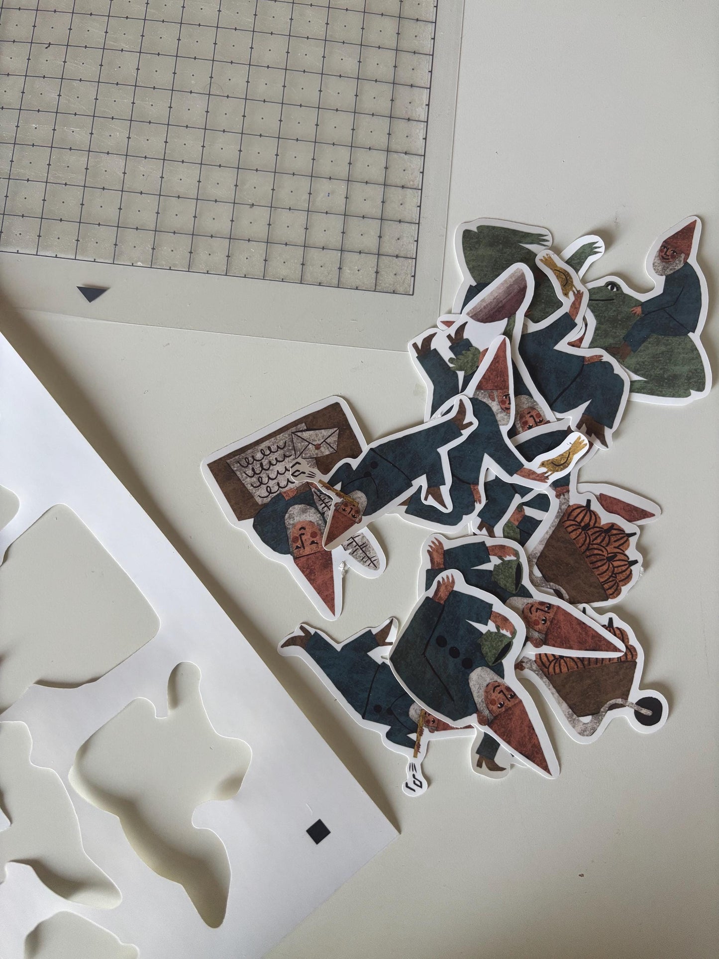 Garden Gnomes Stickers PNG – Printable Sticker Sheet & Clipart Pack, Cozy Hand-Drawn Digital Download for Planners, Bujo, Scrapbooking