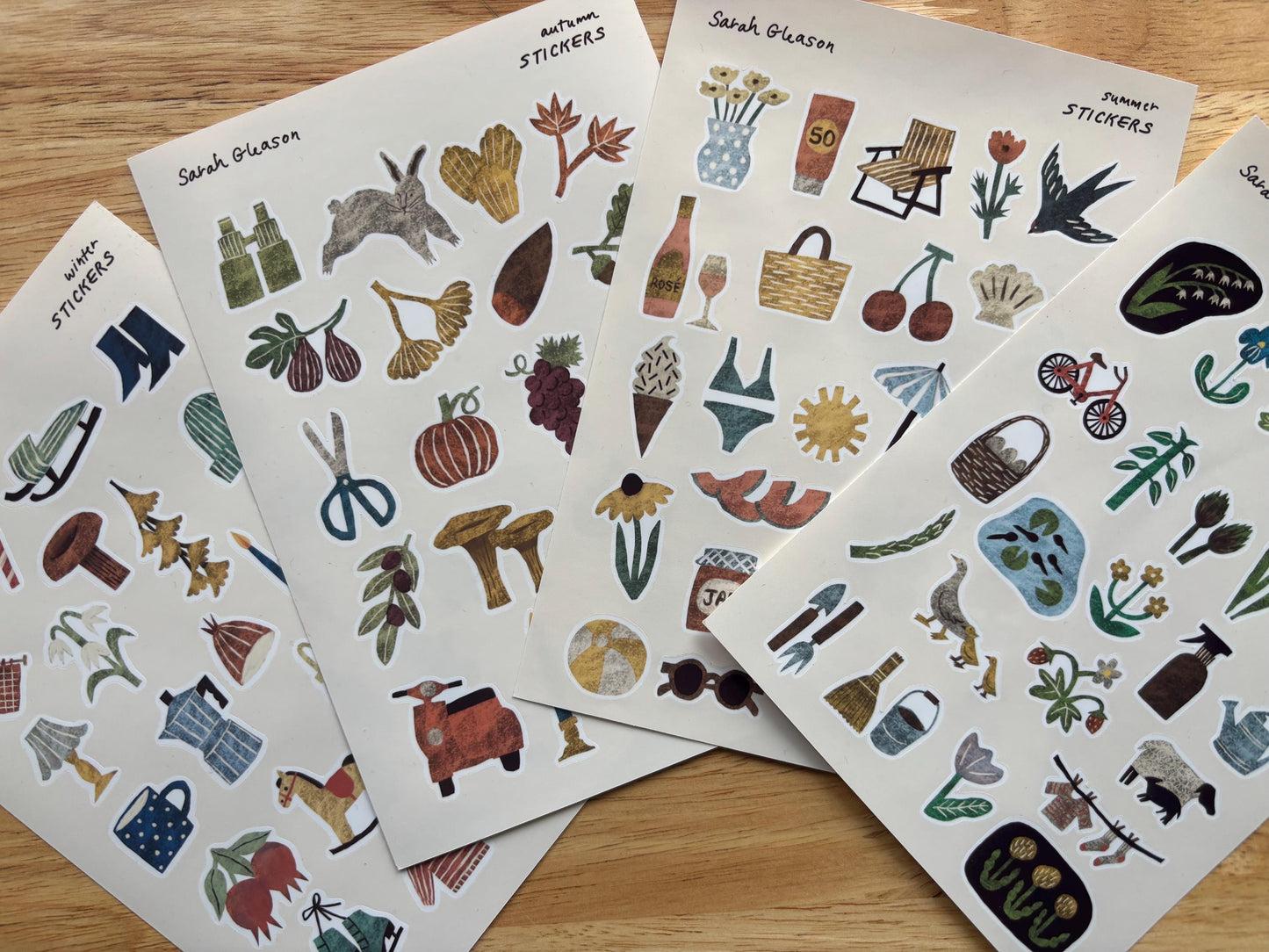Summer Hand-Drawn Journal Sticker Sheet – Cozy Planner Stickers, Bujo, Scrapbooking
