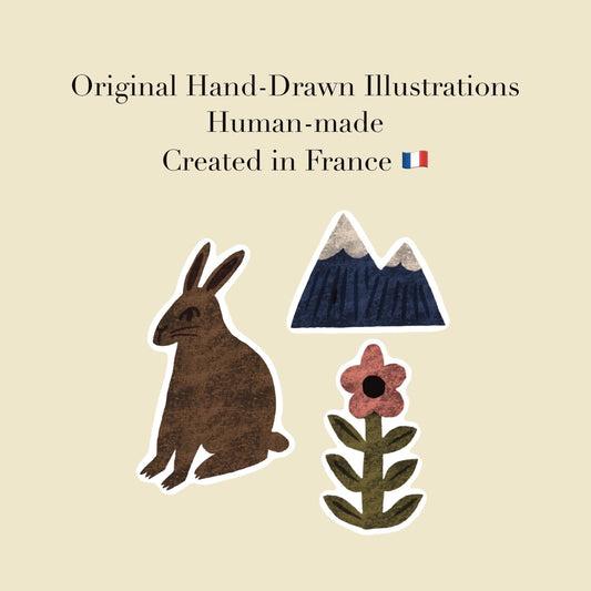 Forest Stickers PNG – Printable Sticker Sheet & Clipart Pack, Cozy Hand-Drawn Digital Download for Planners, Bujo, Scrapbooking