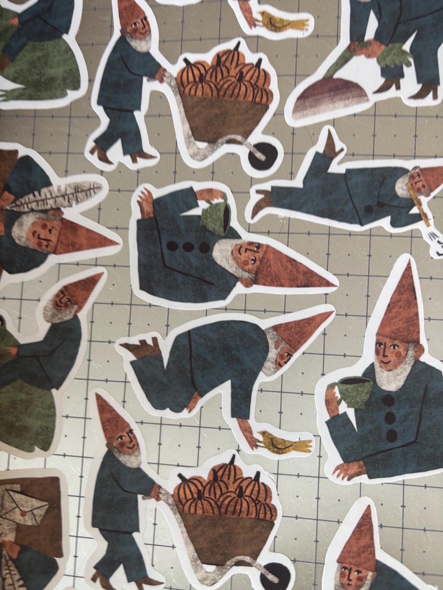 Garden Gnomes Stickers PNG – Printable Sticker Sheet & Clipart Pack, Cozy Hand-Drawn Digital Download for Planners, Bujo, Scrapbooking