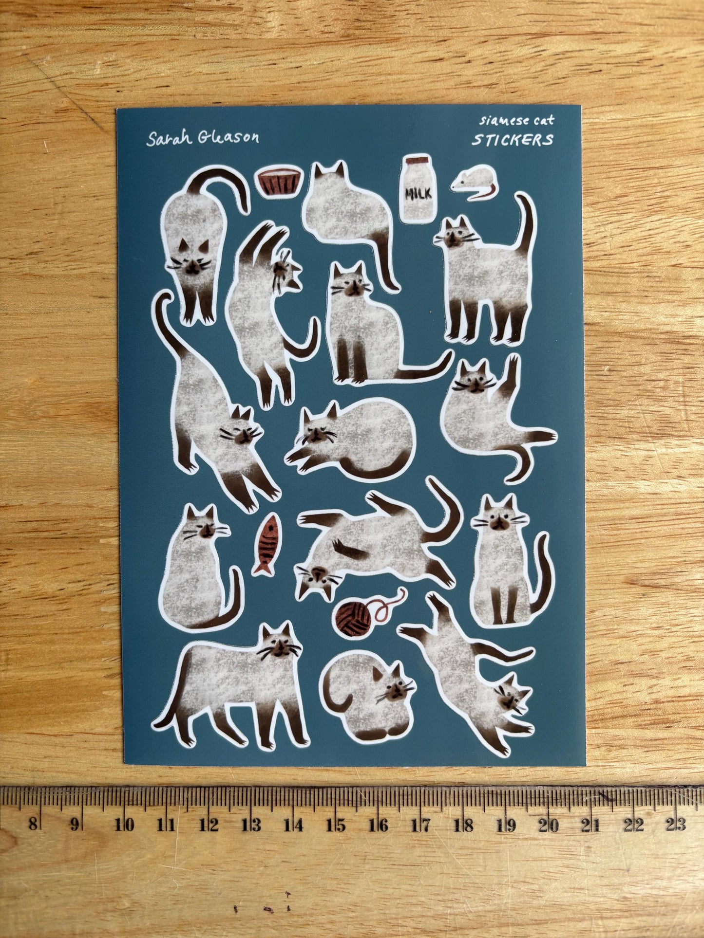 Siamese Cat Hand-Drawn Journal Sticker Sheet – Cozy Planner Stickers, Bujo, Scrapbooking