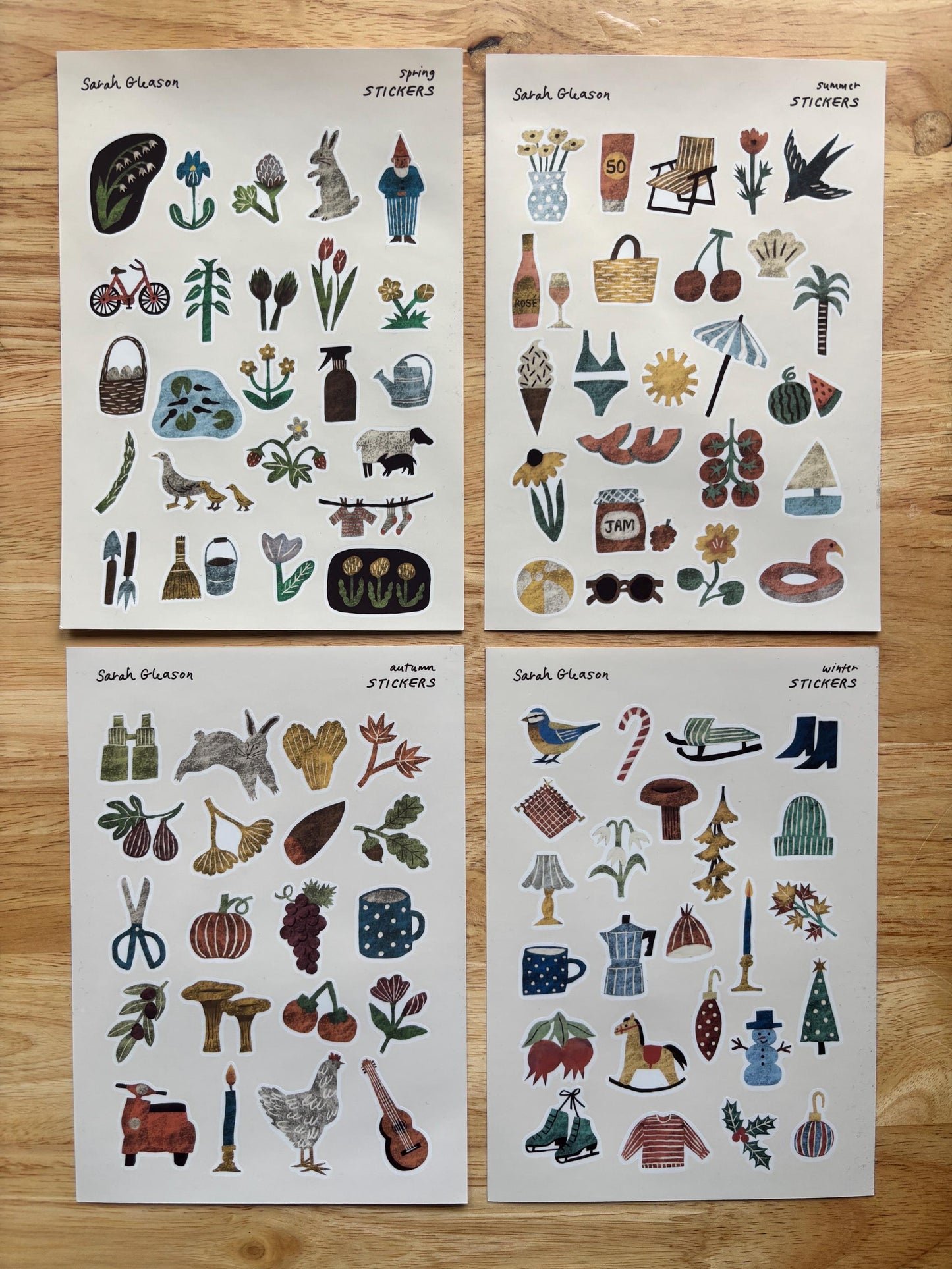 Spring Hand-Drawn Journal Sticker Sheet – Cozy Planner Stickers, Bujo, Scrapbooking