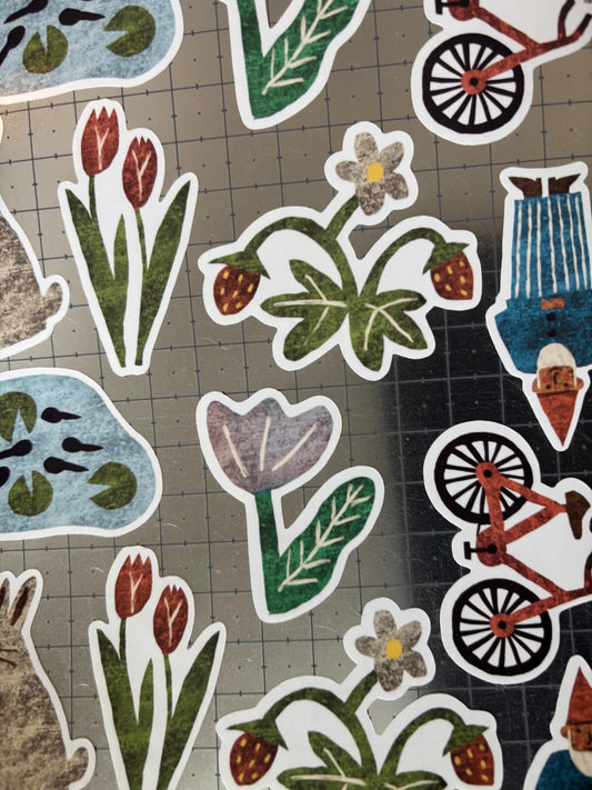 Spring Die Cut Stickers | Set of 7 Hand Drawn Journal and Scrapbook Stickers