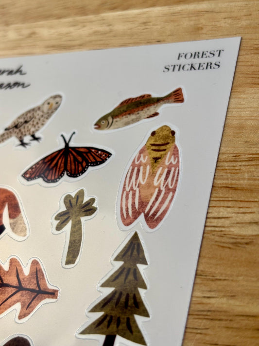 Forest Hand-Drawn Journal Sticker Sheet – Cozy Planner Stickers, Bujo, Scrapbooking