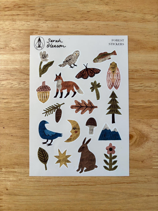 Forest Hand-Drawn Journal Sticker Sheet – Cozy Planner Stickers, Bujo, Scrapbooking