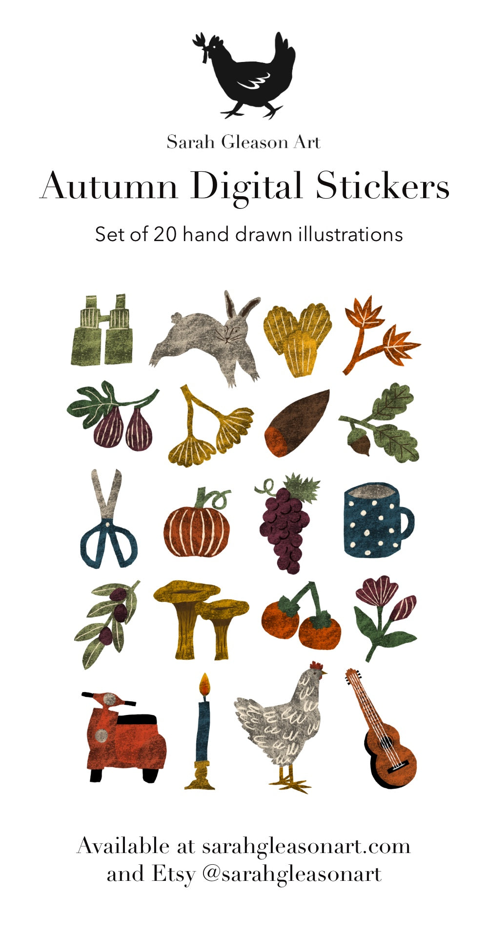 Autumn Stickers PNG – Printable Sticker Sheet & Clipart Pack, Cozy Hand-Drawn Digital Download for Planners, Bujo, Scrapbooking