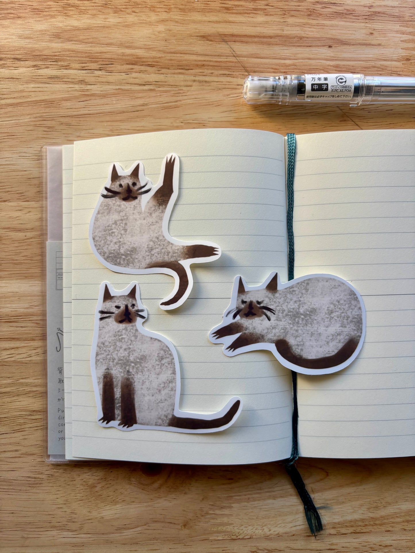 Siamese Cat Die Cut Stickers | Set of 7 Hand Drawn Journal and Scrapbook Stickers