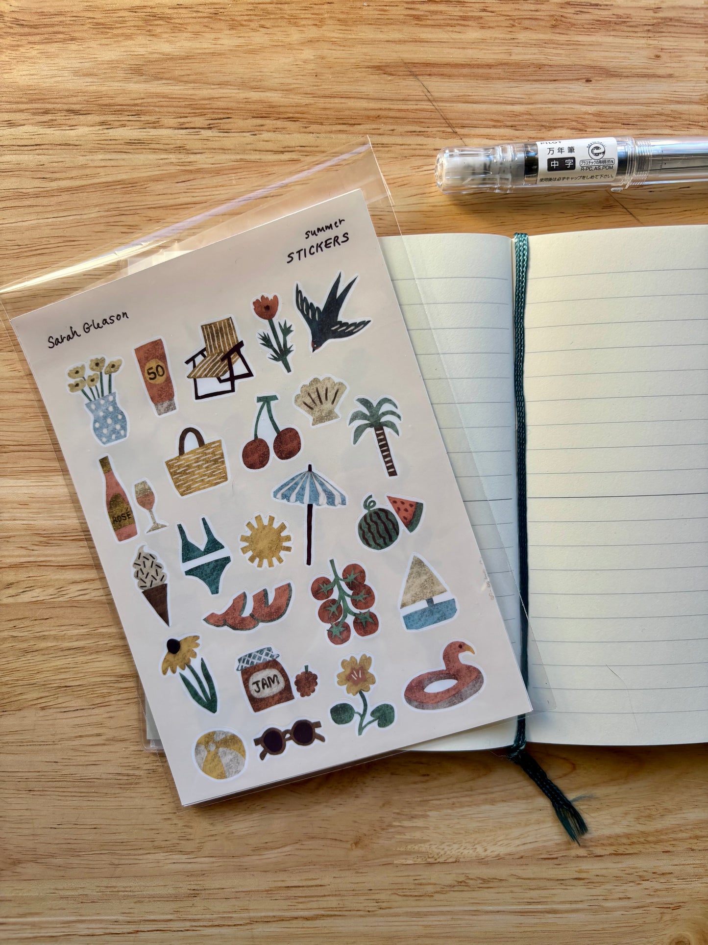 Summer Hand-Drawn Journal Sticker Sheet – Cozy Planner Stickers, Bujo, Scrapbooking