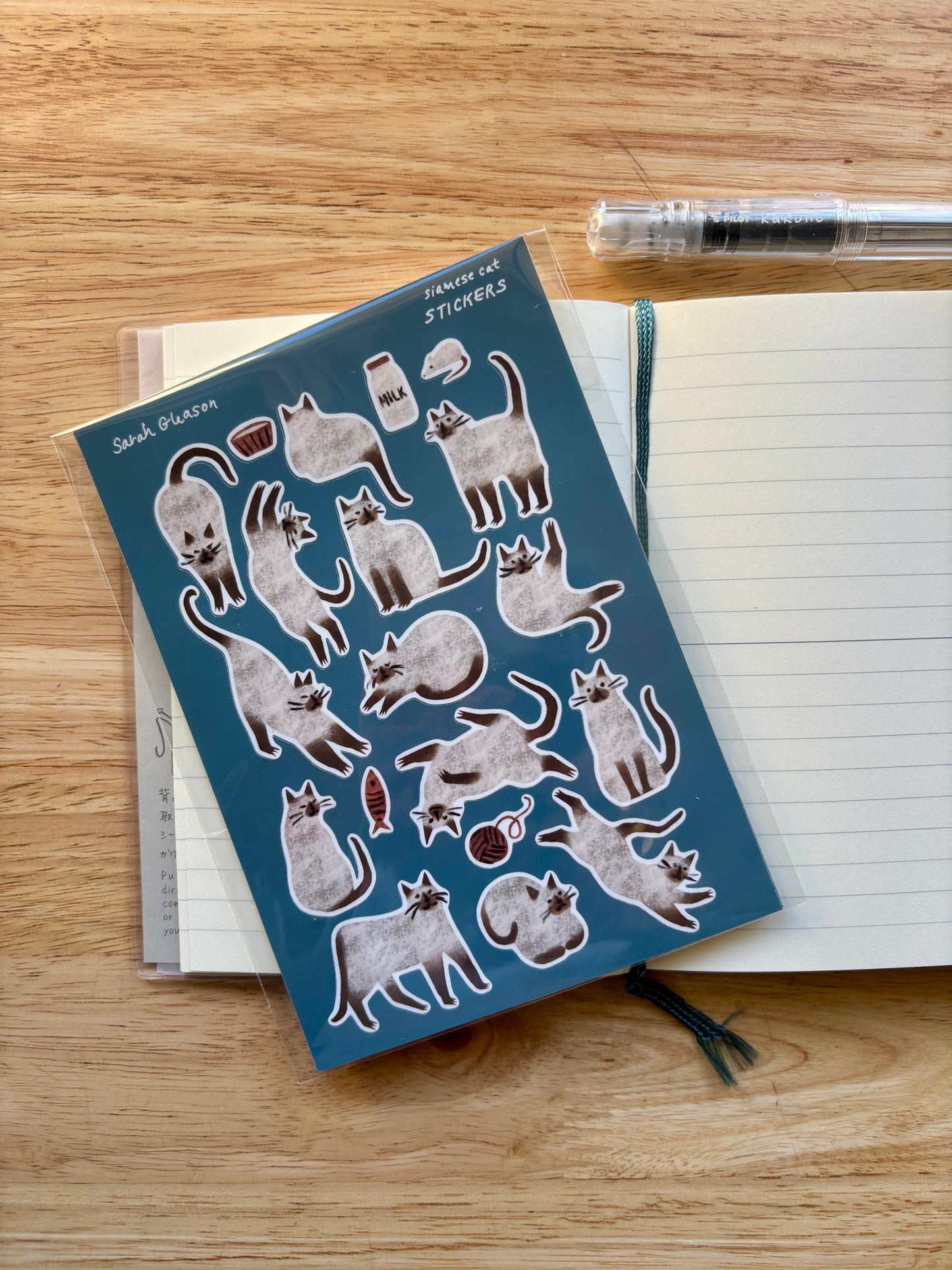 Siamese Cat Hand-Drawn Journal Sticker Sheet – Cozy Planner Stickers, Bujo, Scrapbooking