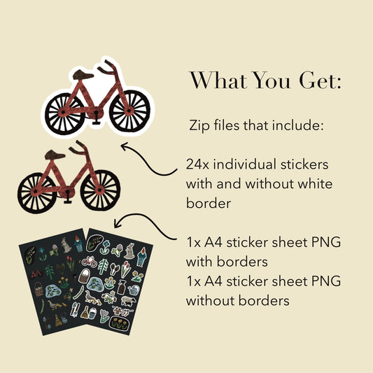 Spring Stickers PNG – Printable Sticker Sheet & Clipart Pack, Cozy Hand-Drawn Digital Download for Planners, Bujo, Scrapbooking