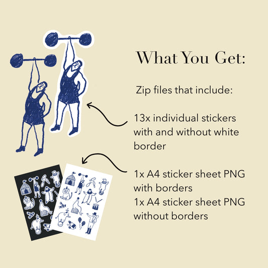 Circus Stickers PNG – Printable Sticker Sheet & Clipart Pack, Cozy Hand-Drawn Digital Download for Planners, Bujo, Scrapbooking
