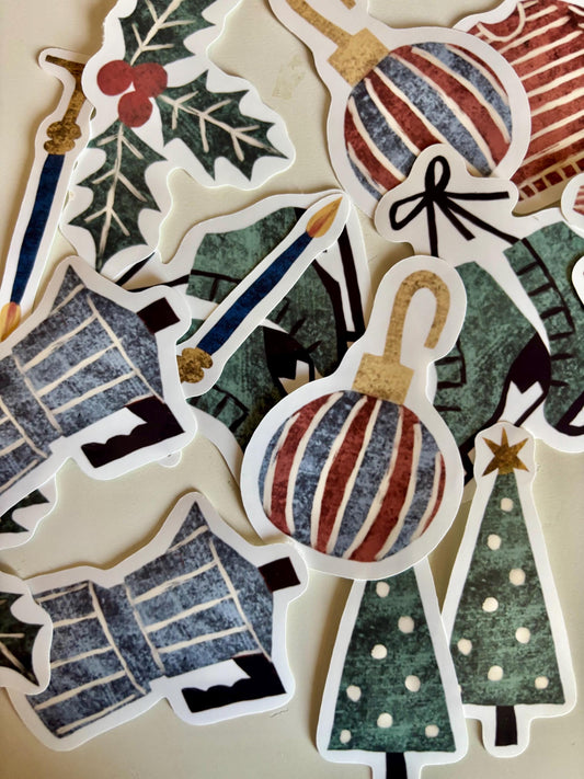 Winter Die Cut Stickers | Set of 7 Hand Drawn Journal and Scrapbook Stickers
