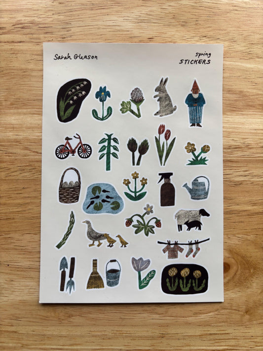 Spring Hand-Drawn Sticker Sheet | Decorative Stickers for Journals and Scrapbooks