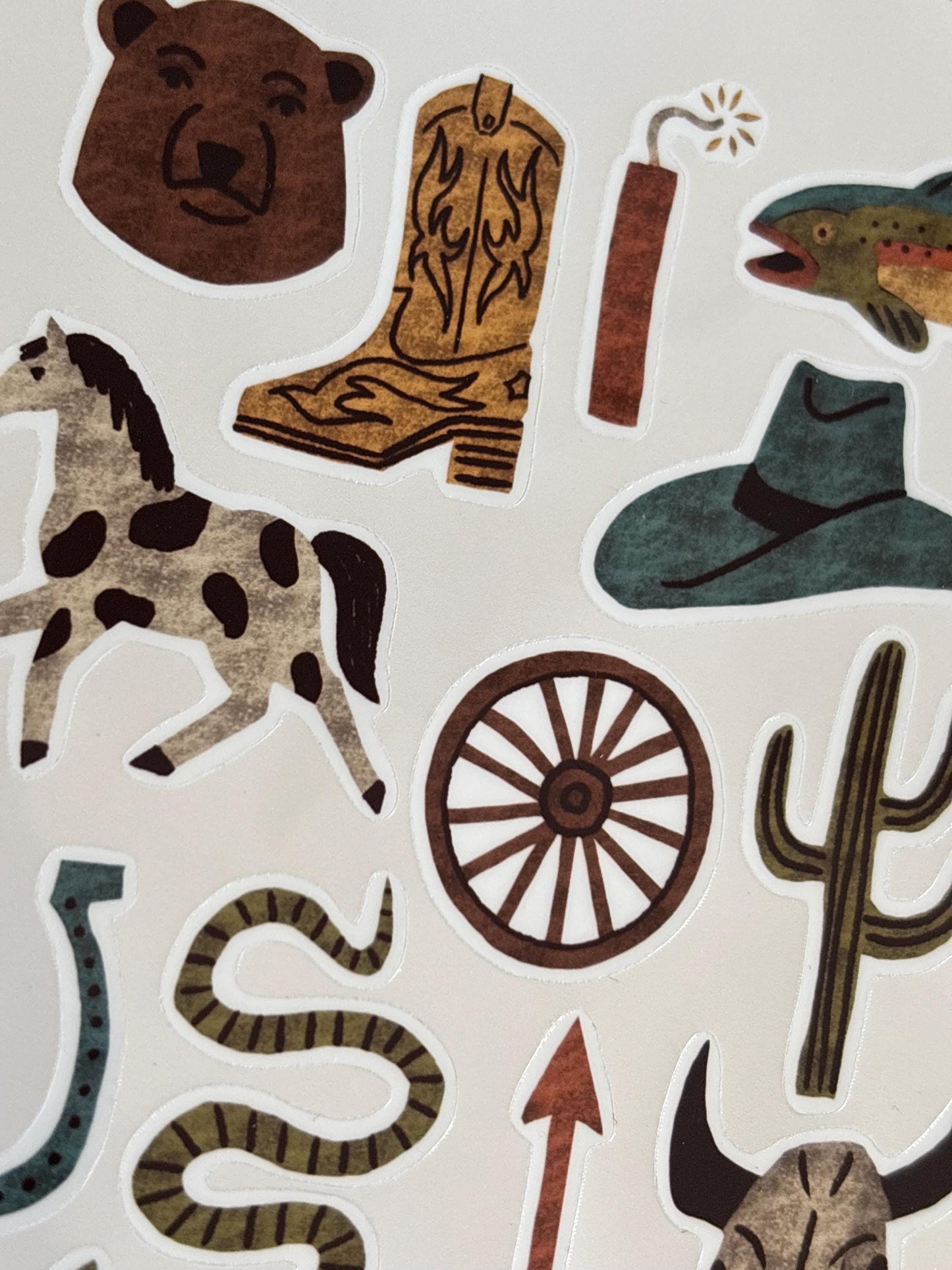 Wild West Hand-Drawn Journal Sticker Sheet – Cozy Planner Stickers, Bujo, Scrapbooking