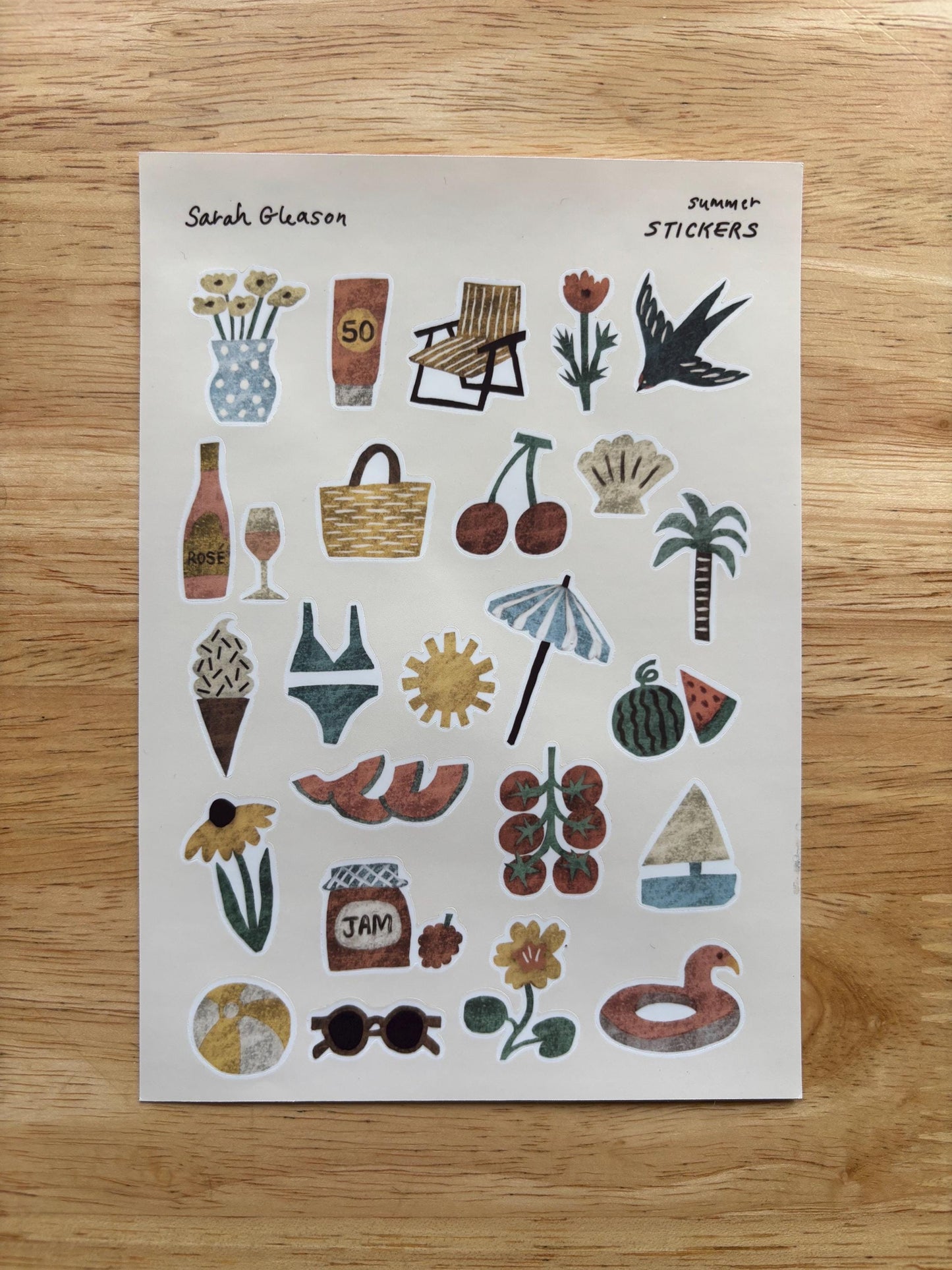Summer Hand-Drawn Journal Sticker Sheet – Cozy Planner Stickers, Bujo, Scrapbooking
