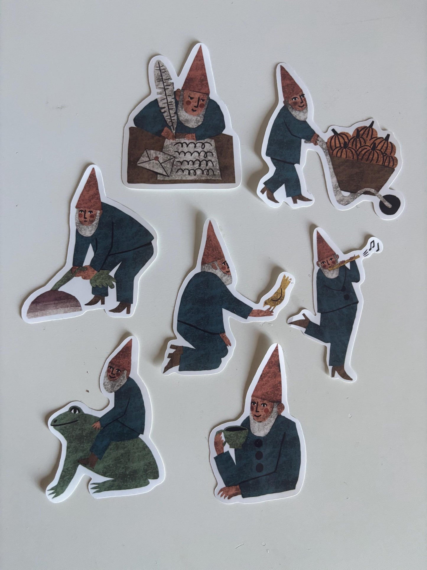 Garden Gnomes Stickers PNG – Printable Sticker Sheet & Clipart Pack, Cozy Hand-Drawn Digital Download for Planners, Bujo, Scrapbooking