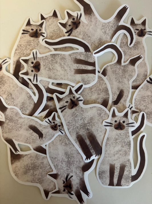 Siamese Cat Die Cut Stickers | Set of 7 Hand Drawn Journal and Scrapbook Stickers