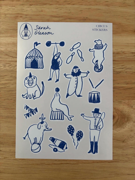 Circus Hand-Drawn Journal Sticker Sheet – Cozy Planner Stickers, Bujo, Scrapbooking