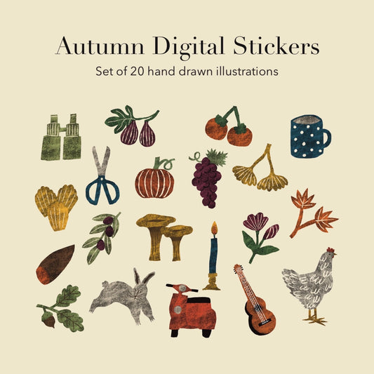 Autumn Printable Sticker Sheet | Hand Drawn Journal and Scrapbook Stickers | PDF and PNG Download