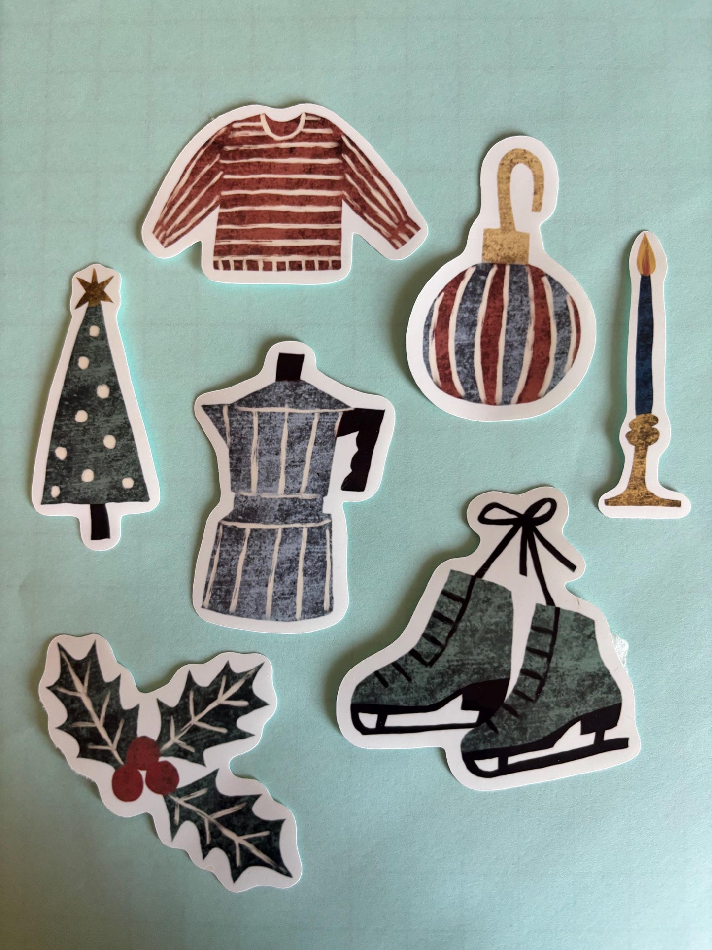 Winter Die Cut Stickers | Set of 7 Hand Drawn Journal and Scrapbook Stickers (Large)