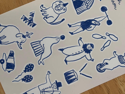 Circus Hand-Drawn Journal Sticker Sheet – Cozy Planner Stickers, Bujo, Scrapbooking
