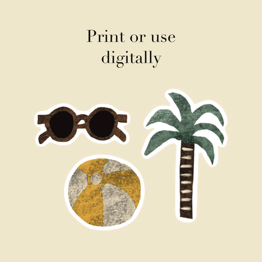 Summer Printable Sticker Sheet | Hand Drawn Journal and Scrapbook Stickers | PDF and PNG Download