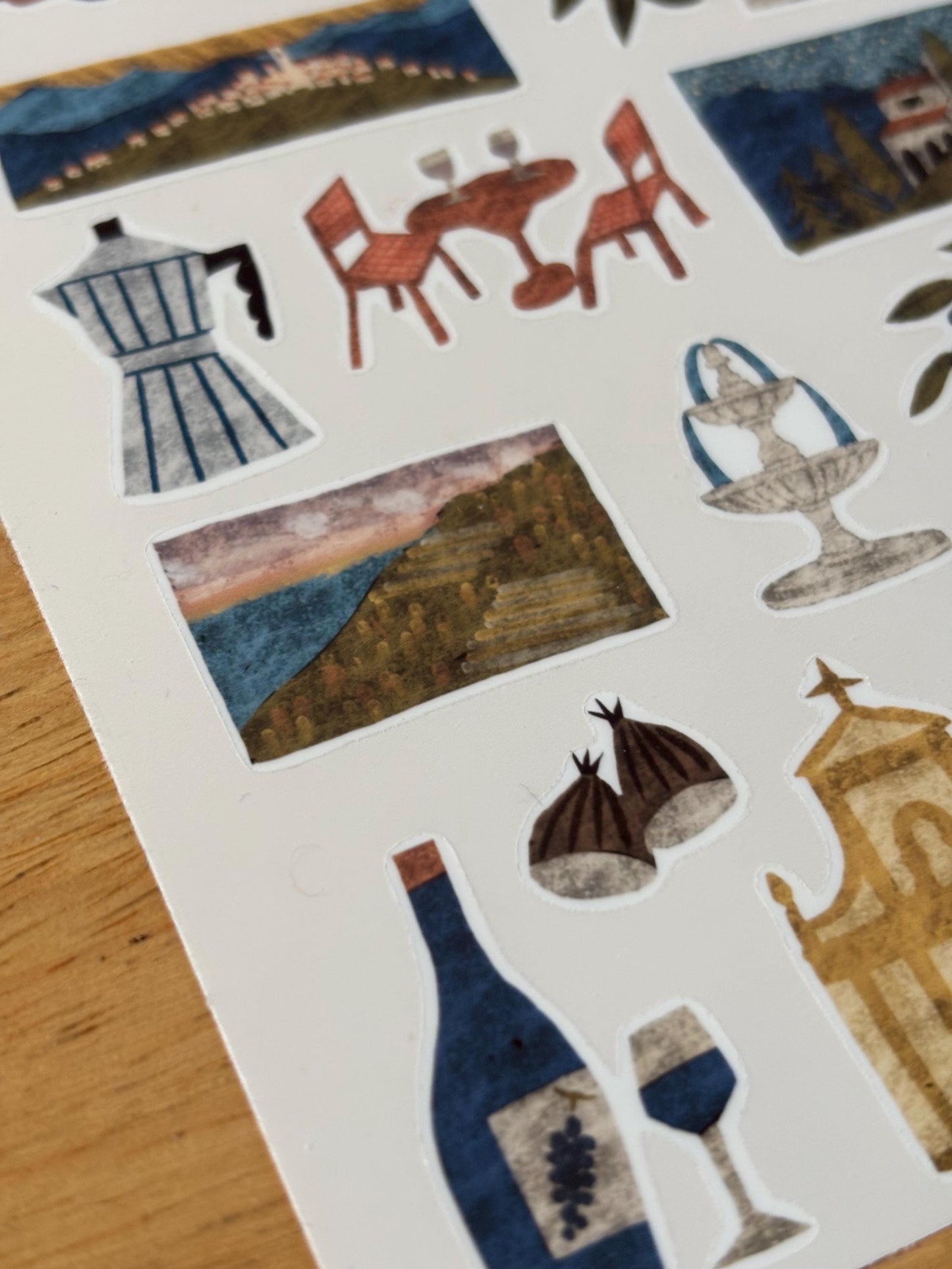 Italian Riviera Village Hand-Drawn Journal Sticker Sheet – Cozy Planner Stickers, Bujo, Scrapbooking