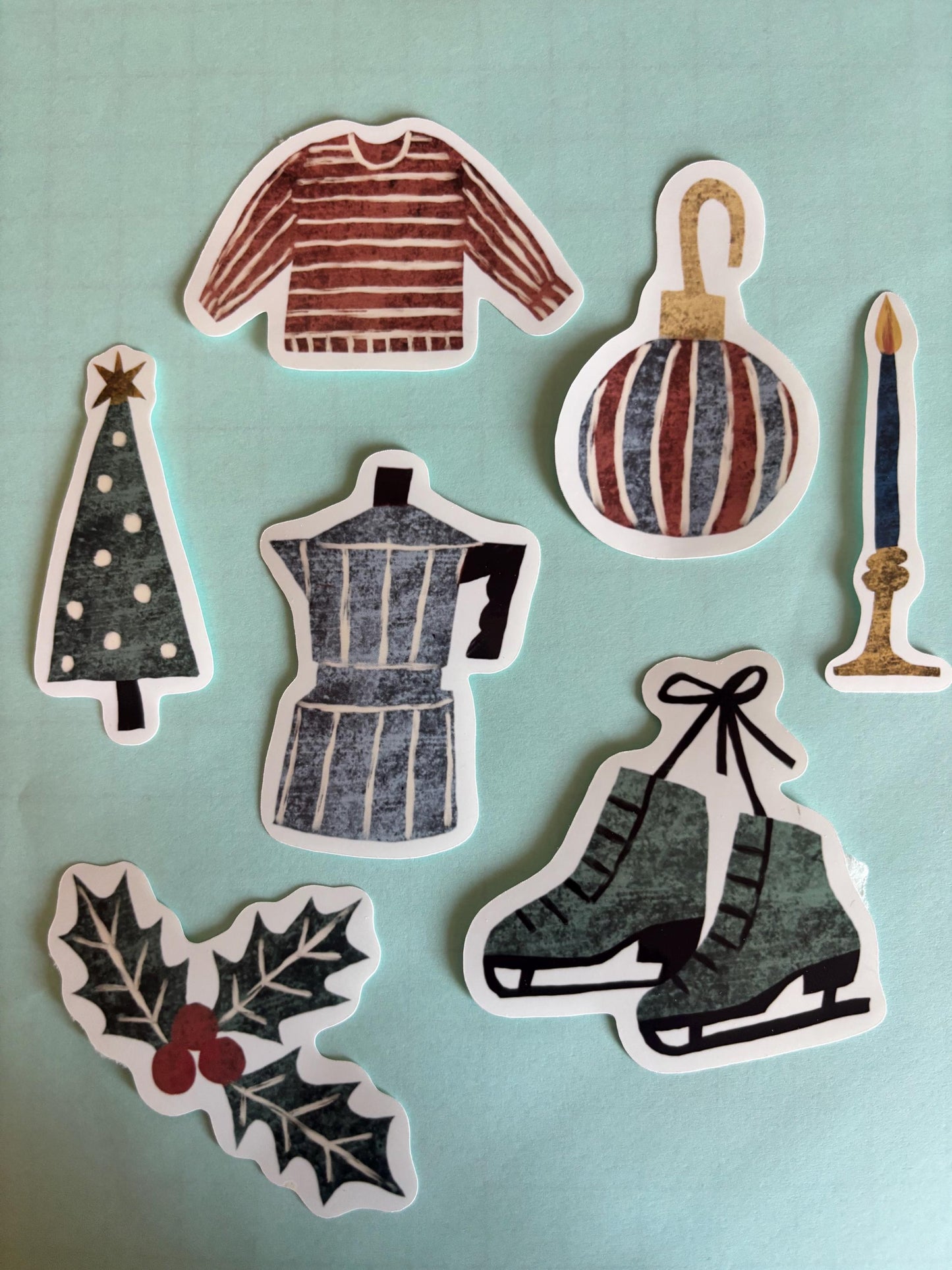 Winter Die Cut Stickers | Set of 7 Hand Drawn Journal and Scrapbook Stickers (Large)