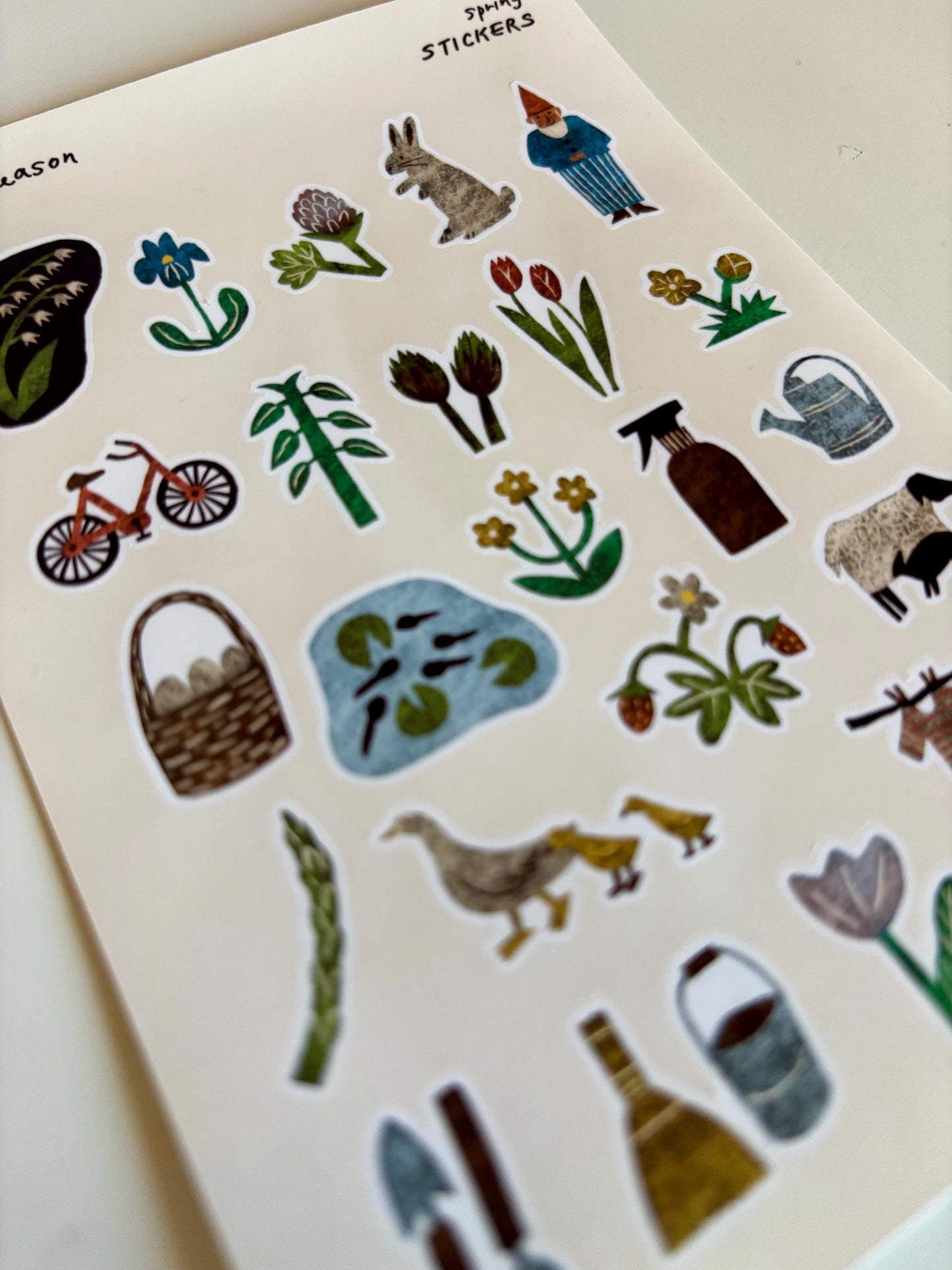 Spring Hand-Drawn Journal Sticker Sheet – Cozy Planner Stickers, Bujo, Scrapbooking